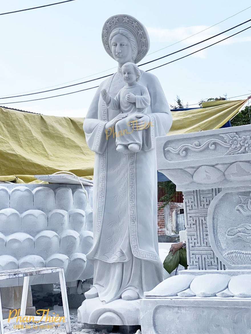 Tượng Đức Mẹ La Vang Đá Cẩm Thạch Trắng (DM-26)