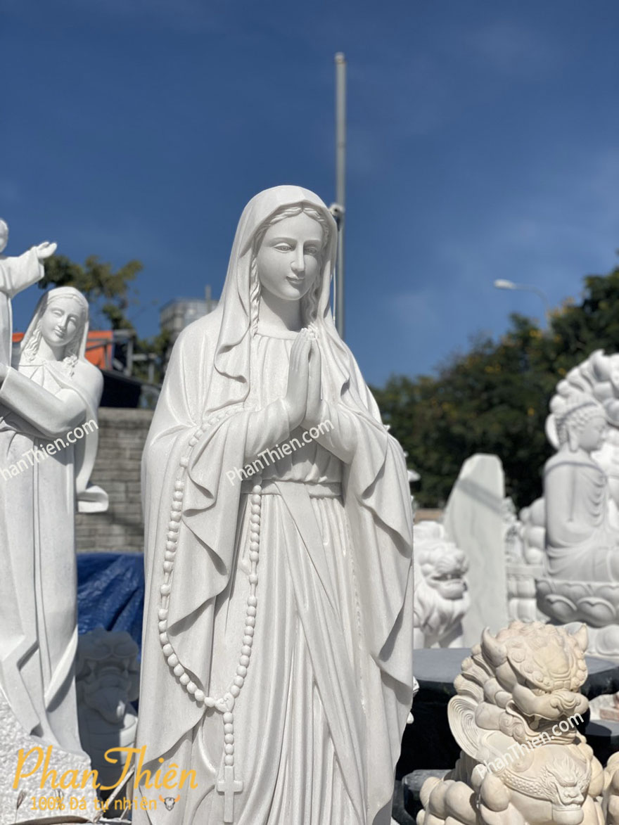 Tượng Đức Mẹ Mân Côi ( Chắp Tay) Đá Trắng Mịn (DM-70)