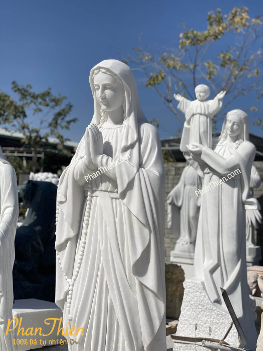 Tượng Đức Mẹ Mân Côi ( Chắp Tay) Đá Trắng Mịn (DM-70)
