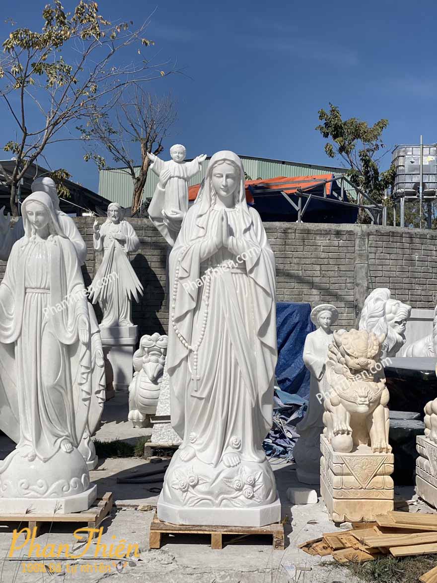 Tượng Đức Mẹ Mân Côi ( Chắp Tay) Đá Trắng Mịn (DM-70)