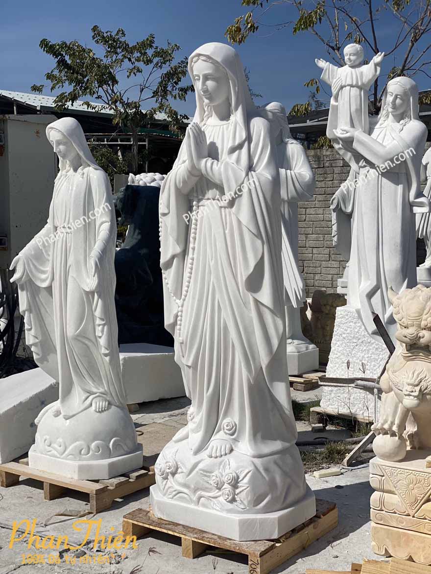 Tượng Đức Mẹ Mân Côi ( Chắp Tay) Đá Trắng Mịn (DM-70)
