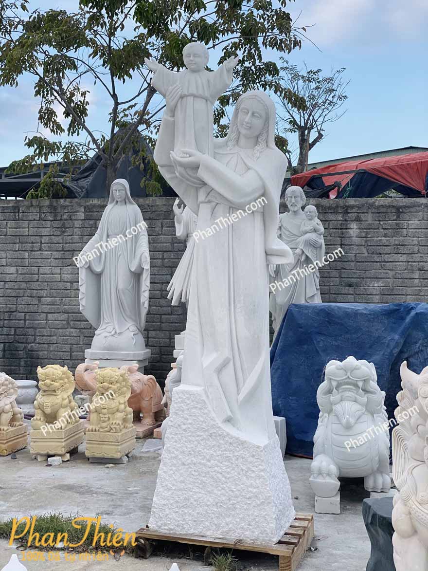 Tượng Đức Mẹ Maria Bồng Chúa ( Đức Mẹ Bãi Dâu) Đá Trắng (DM-61)