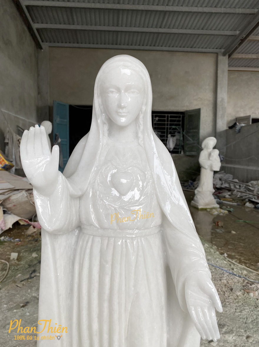 Tượng Đức Mẹ Trái Tim Đá Cẩm Thạch Trắng (DM-40)