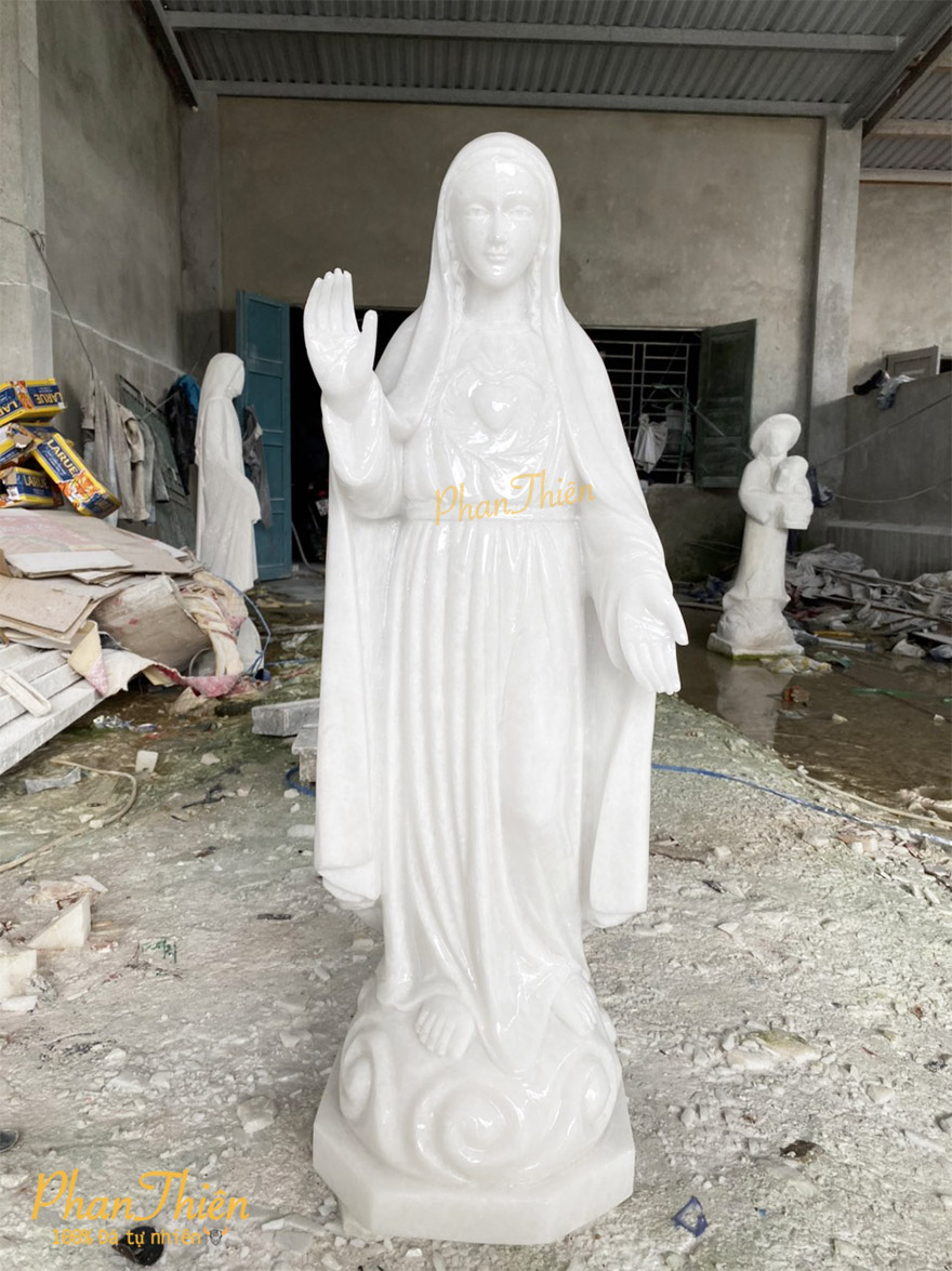 Tượng Đức Mẹ Trái Tim Đá Cẩm Thạch Trắng (DM-40)