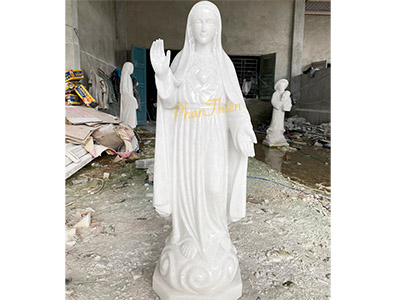 Tượng Đức Mẹ Trái Tim Đá Cẩm Thạch Trắng (DM-40)