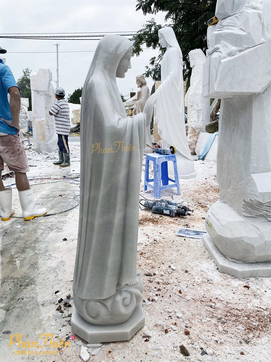 Tượng Đức Mẹ Trái Tim Đá Cẩm Thạch Trắng (DM-41)