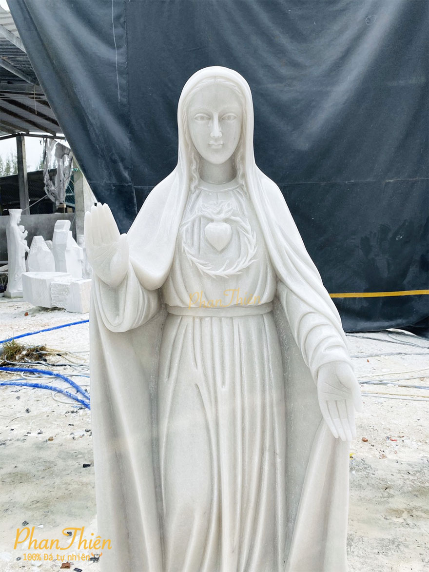 Tượng Đức Mẹ Trái Tim Đá Cẩm Thạch Trắng (DM-41)