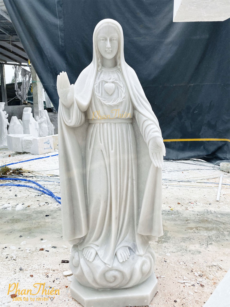 Tượng Đức Mẹ Trái Tim Đá Cẩm Thạch Trắng (DM-41)