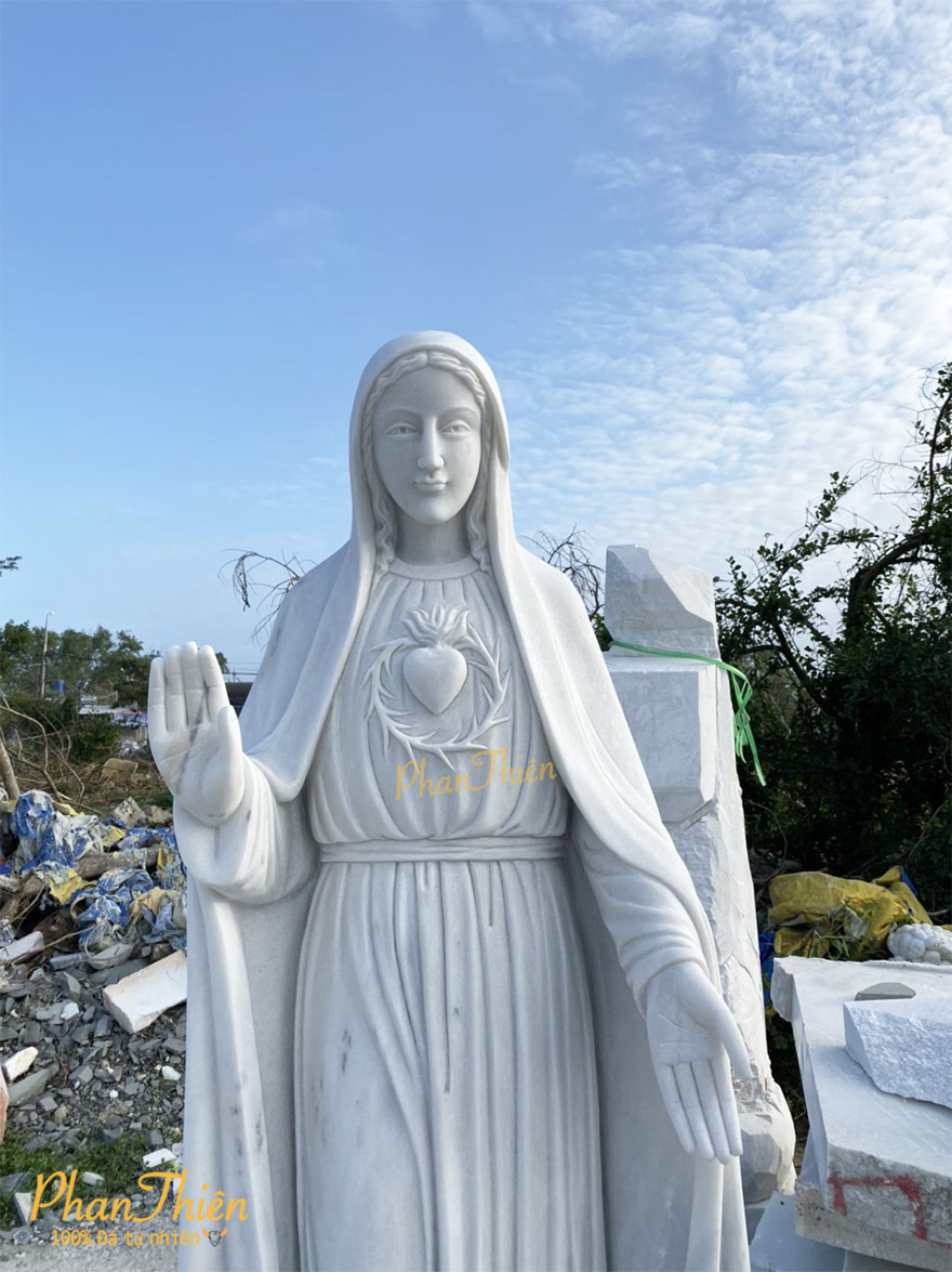 Tượng Đức Mẹ Trái Tim Đá Cẩm Thạch Trắng (DM-45)