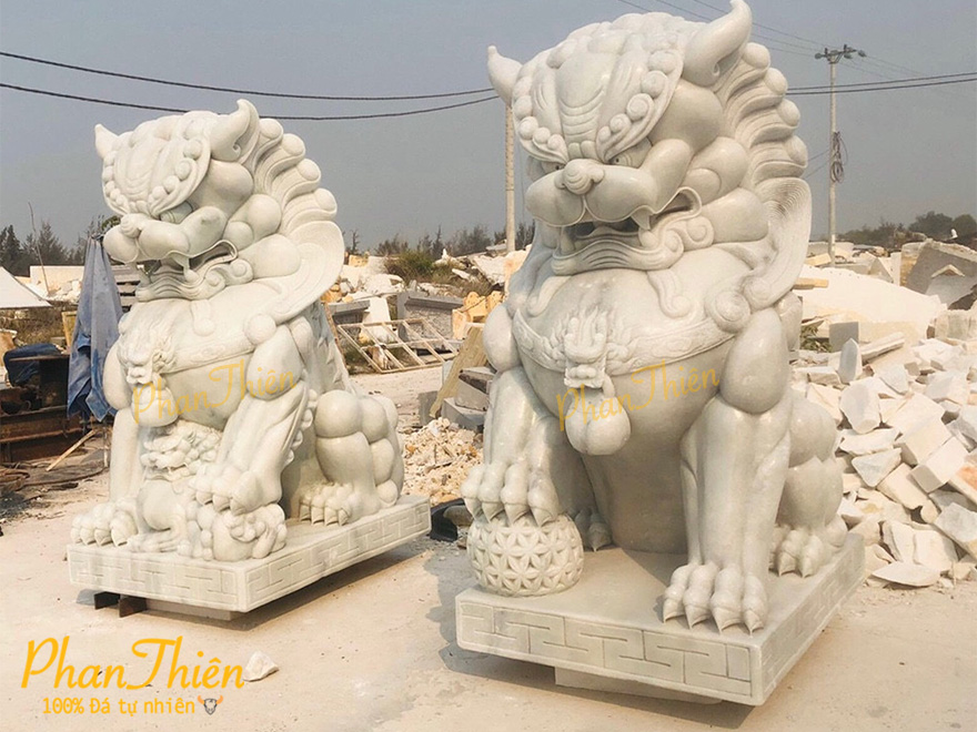 Tượng Kỳ Lân Đá Cẩm Thạch Trắng đế thấp (KL-17)