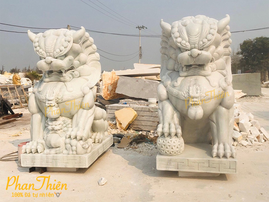 Tượng Kỳ Lân Đá Cẩm Thạch Trắng đế thấp (KL-17)