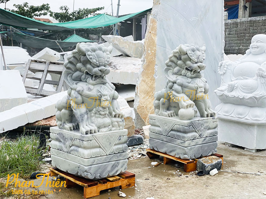 Tượng Kỳ Lân Đá Cẩm Thạch Trắng Mịn (KL-24)