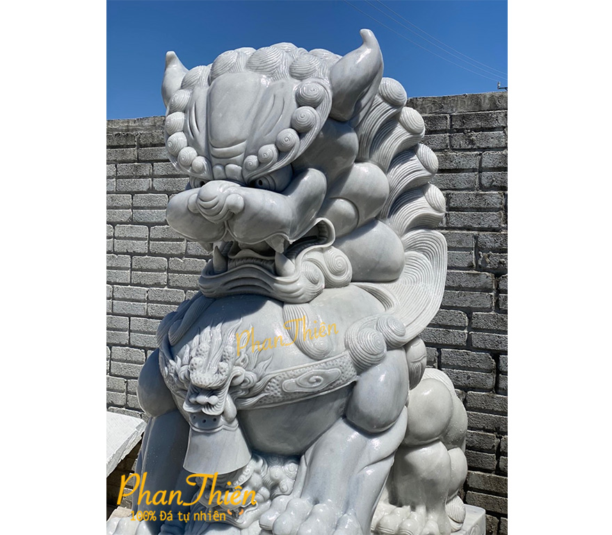 Tượng Kỳ Lân Đá Cẩm Thạch Trắng Xám (KL-18)