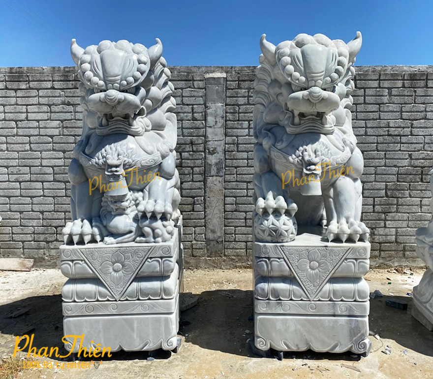 Tượng Kỳ Lân Đá Cẩm Thạch Trắng Xám (KL-18)