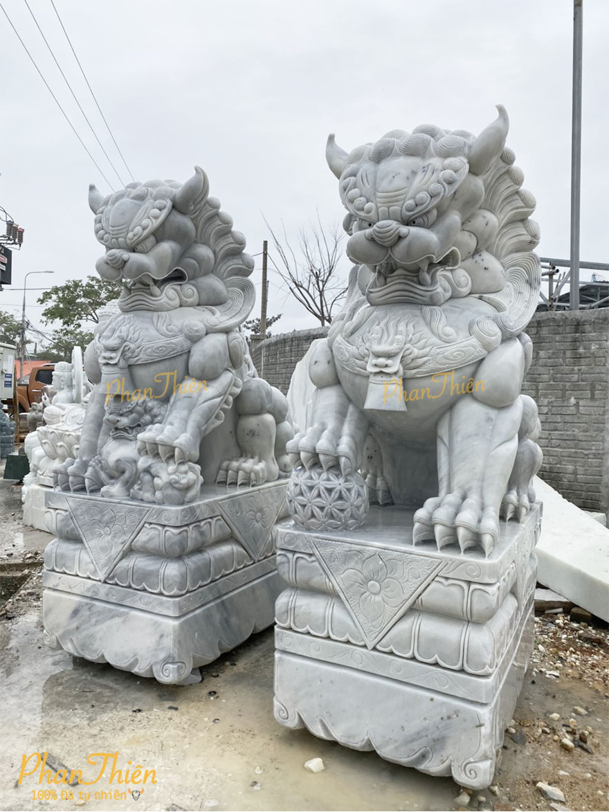 Tượng Kỳ Lân Đá Cẩm Thạch Trắng Xám (KL-25)
