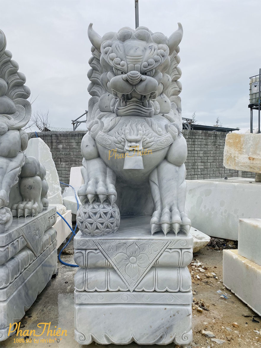 Tượng Kỳ Lân Đá Cẩm Thạch Trắng Xám (KL-25)