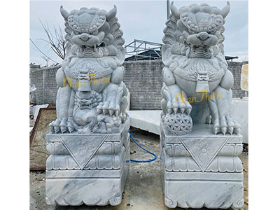 Tượng Kỳ Lân Đá Cẩm Thạch Trắng Xám (KL-25)