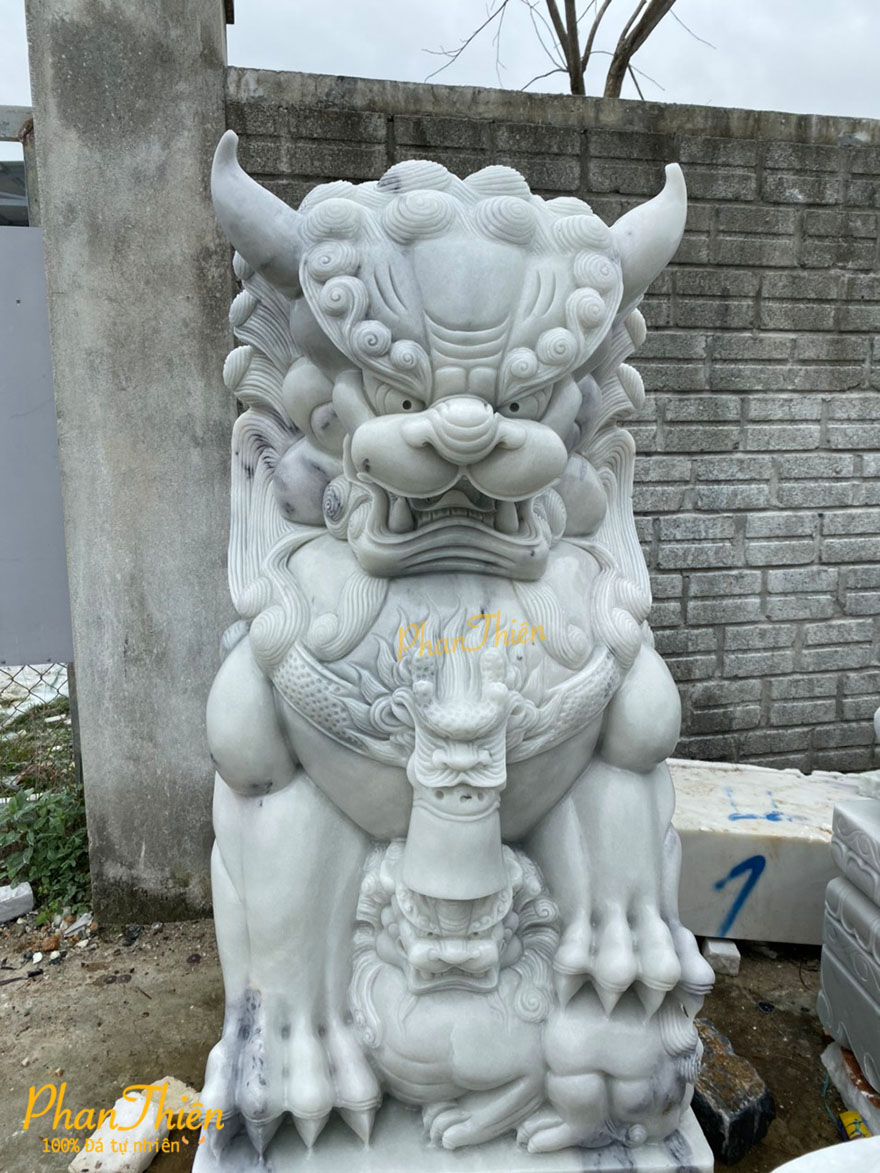 Tượng Kỳ Lân Đá Cẩm Thạch Trắng Xám (KL-28)