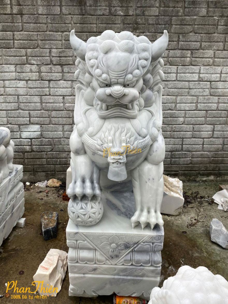 Tượng Kỳ Lân Đá Cẩm Thạch Trắng Xám (KL-28)