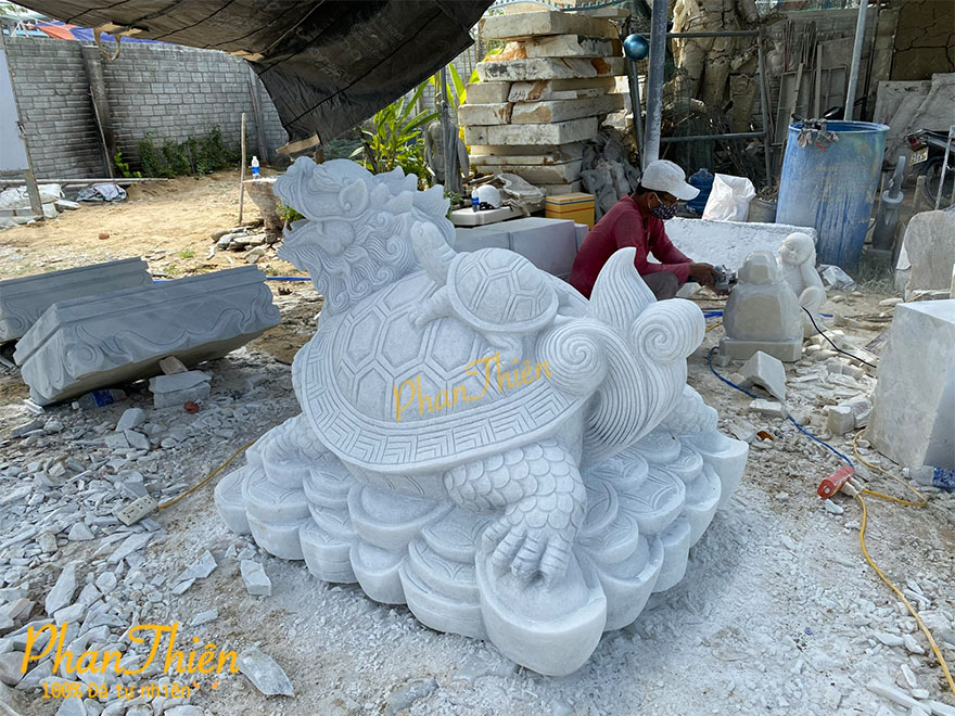 Tượng Long Quy Hoá Rồng Đá Trắng Xanh (LQ-06)