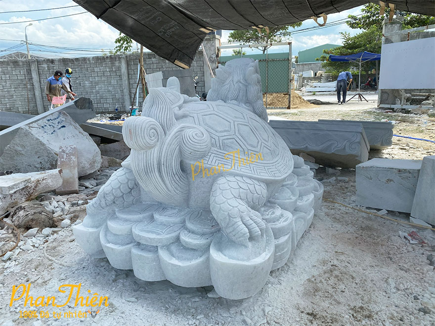 Tượng Long Quy Hoá Rồng Đá Trắng Xanh (LQ-06)