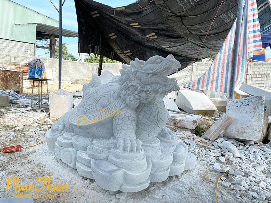 Tượng Long Quy Hoá Rồng Đá Trắng Xanh (LQ-06)