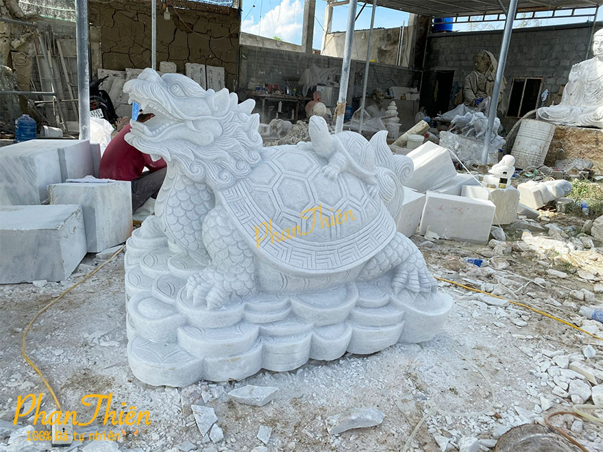 Tượng Long Quy Hoá Rồng Đá Trắng Xanh (LQ-06)