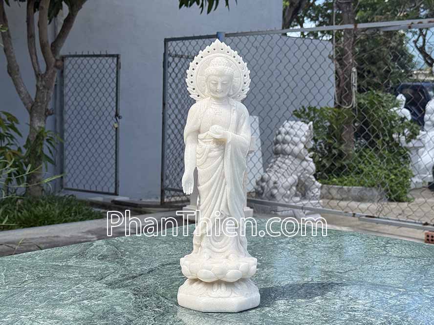 Tượng Phật A Di Đà bằng đá trắng 41cm - ADI-19