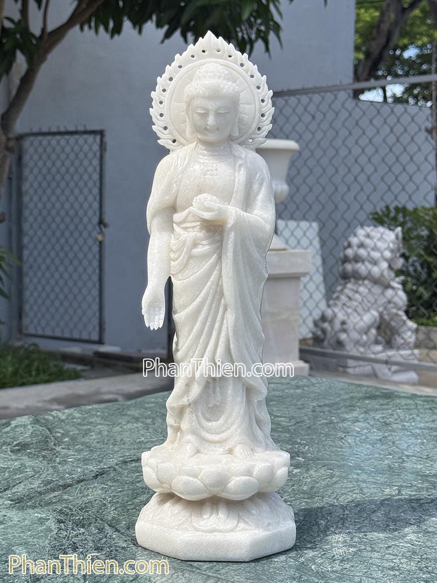 Tượng Phật A Di Đà bằng đá trắng 41cm - ADI-19