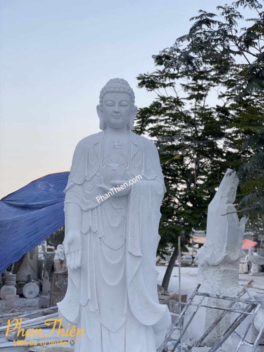  Tượng Phật A Di Đà Đá Cẩm Thạch Trắng (ADIDA-08)