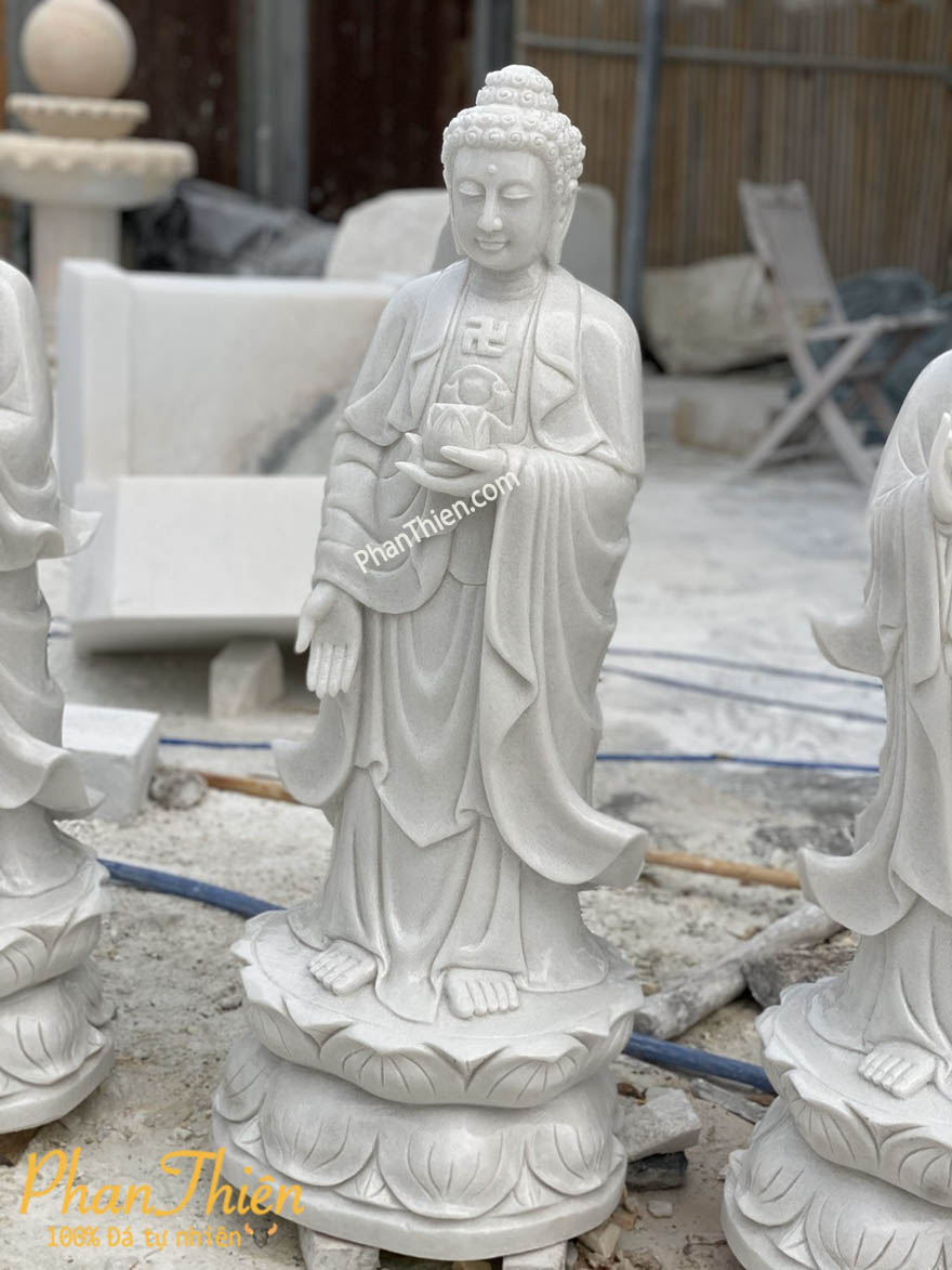  Tượng Phật A Di Đà Đứng Đài Sen Đá Cẩm Thạch Trắng (ADIDA-07)