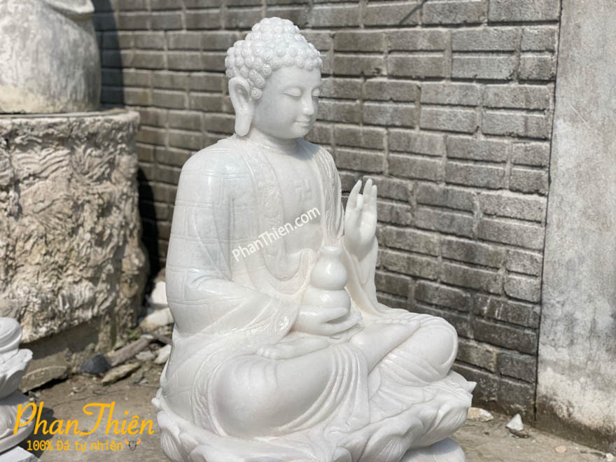 Tượng Phật A Di Đà Ngồi Đài Sen Đá Cẩm Thạch Trắng (ADIDA-04)