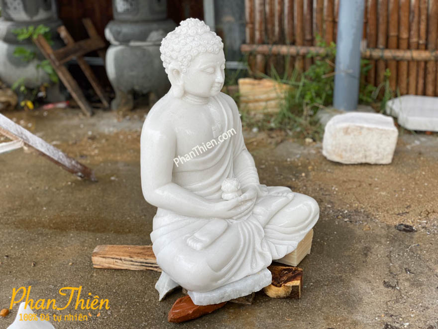 Tượng Phật A Di Đà Ngồi Không Đế Đá Cẩm Thạch Trắng (ADIDA-06)