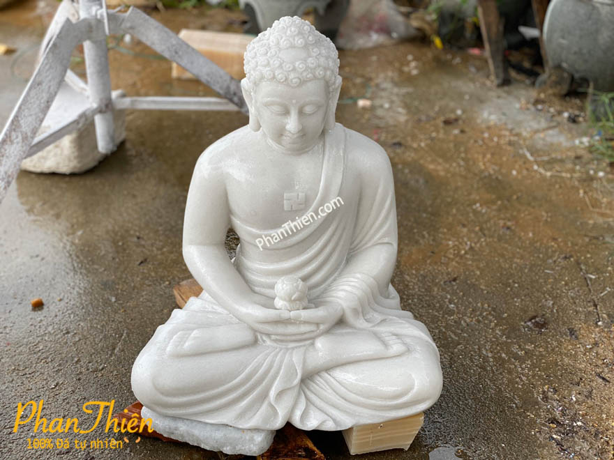 Tượng Phật A Di Đà Ngồi Không Đế Đá Cẩm Thạch Trắng (ADIDA-06)