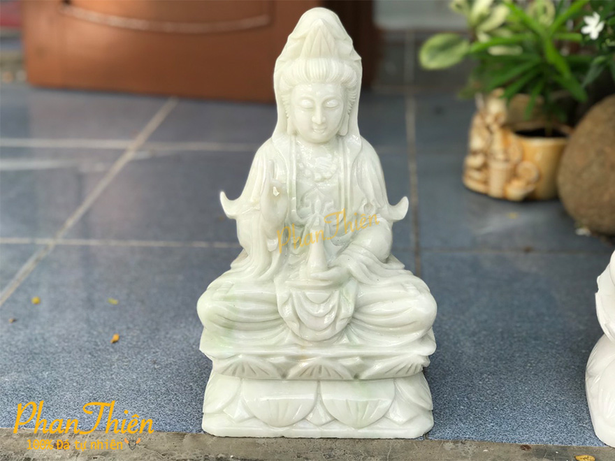Tượng Phật Bà Quan Âm Đá Trắng Xanh (QA-24)