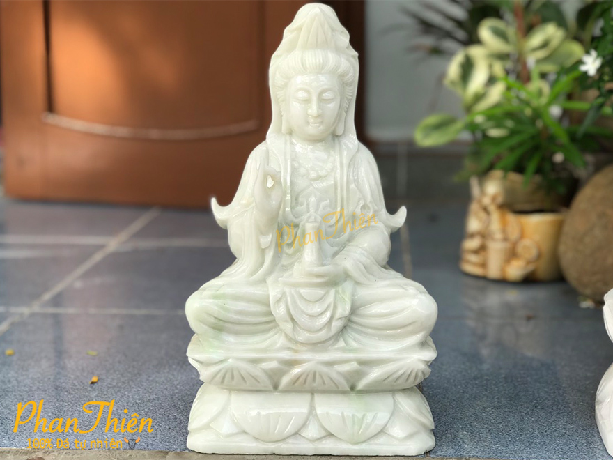 Tượng Phật Bà Quan Âm Đá Trắng Xanh (QA-24)