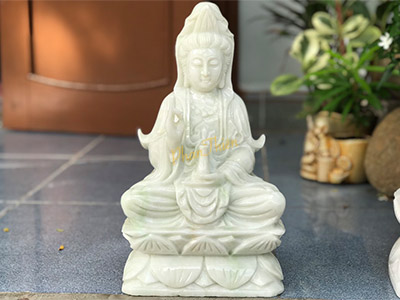 Tượng Phật Bà Quan Âm Đá Trắng Xanh (QA-24)