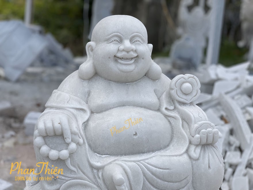 Tượng Phật Di Lặc Ngồi Đài Sen bằng Đá Trắng Non Nước (DL-14)