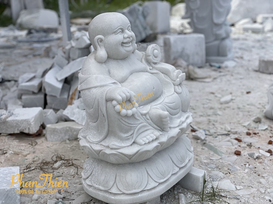 Tượng Phật Di Lặc Ngồi Đài Sen bằng Đá Trắng Non Nước (DL-14)