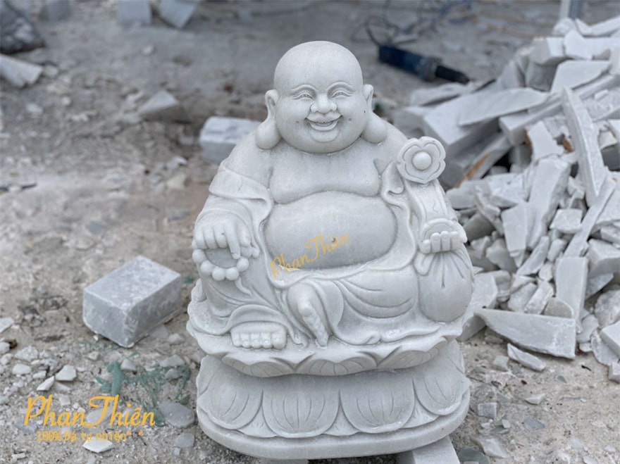 Tượng Phật Di Lặc Ngồi Đài Sen bằng Đá Trắng Non Nước (DL-14)