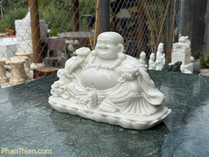 Tượng Phật Di Lặc bằng đá cẩm thạch trắng xanh - DL-77