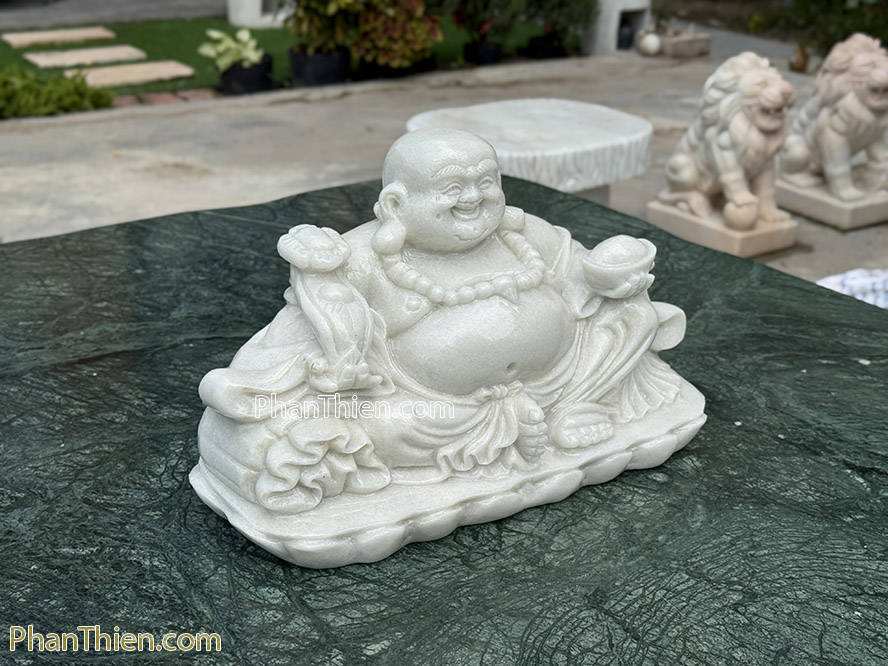 Tượng Phật Di Lặc bằng đá cẩm thạch trắng xanh - DL-77