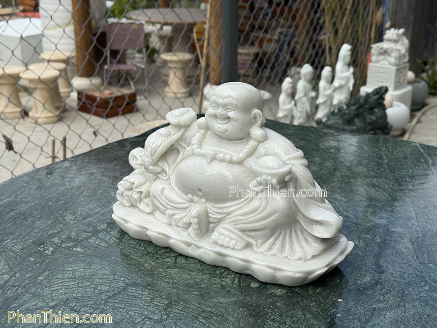 Tượng Phật Di Lặc bằng đá cẩm thạch trắng xanh - DL-77