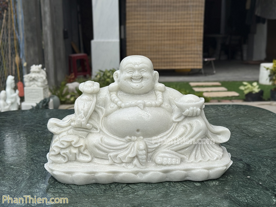 Tượng Phật Di Lặc bằng đá cẩm thạch trắng xanh - DL-77