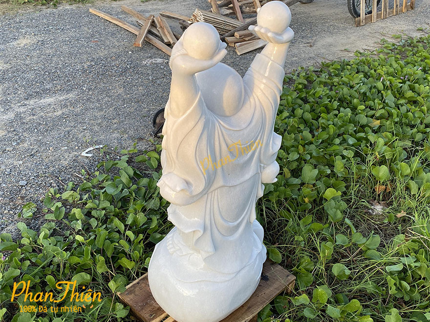 Tượng Phật Di Lặc Đứng Giơ Tay Đá Cẩm Thạch Trắng (DL-21)