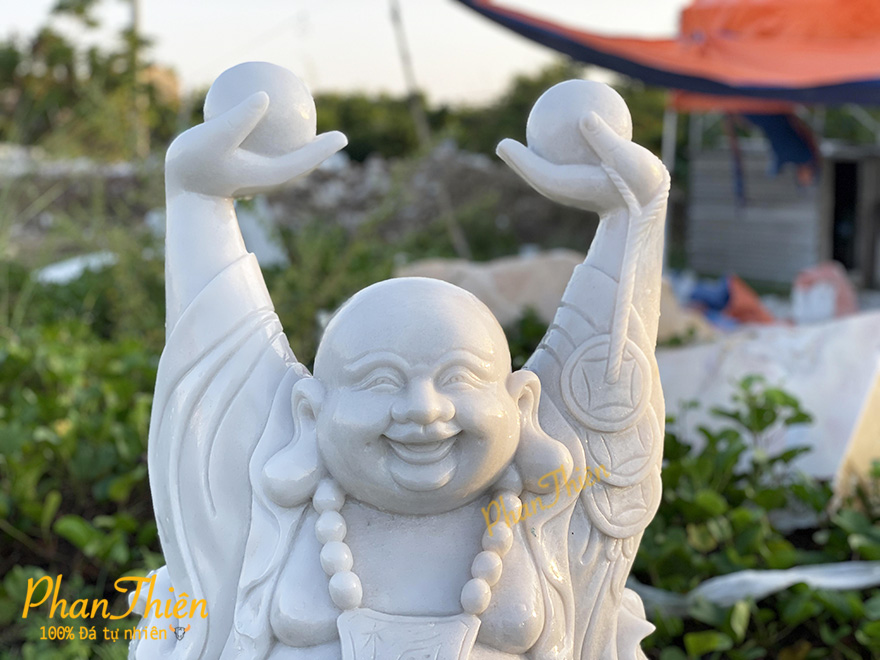 Tượng Phật Di Lặc Đứng Giơ Tay Đá Cẩm Thạch Trắng (DL-21)