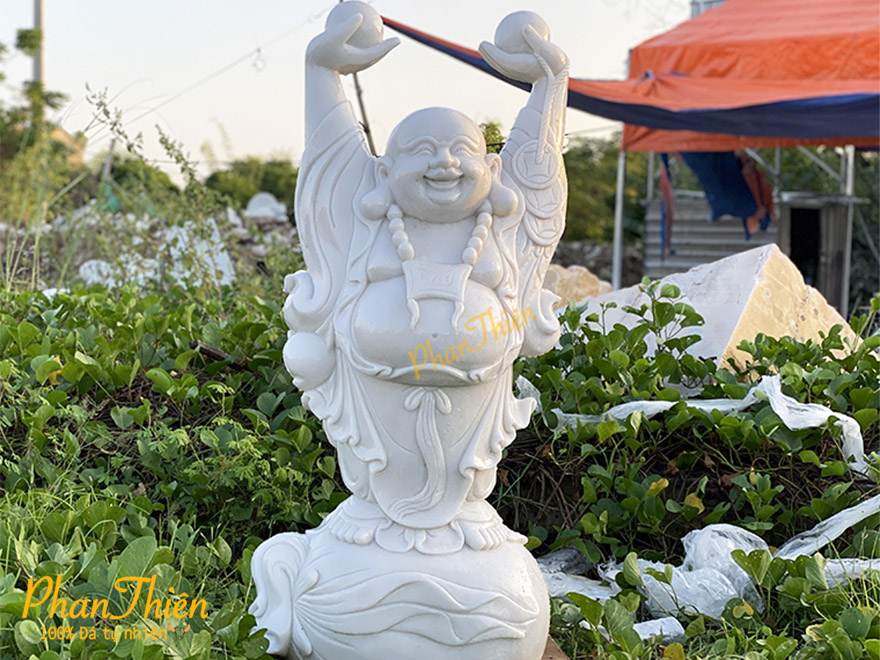 Tượng Phật Di Lặc Đứng Giơ Tay Đá Cẩm Thạch Trắng (DL-21)