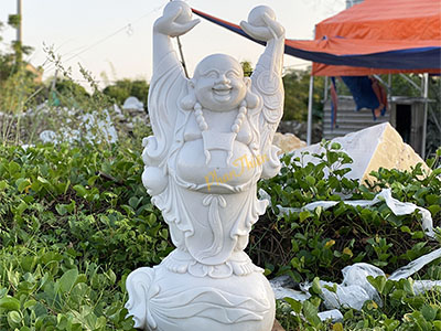 Tượng Phật Di Lặc Đứng Giơ Tay Đá Cẩm Thạch Trắng (DL-21)