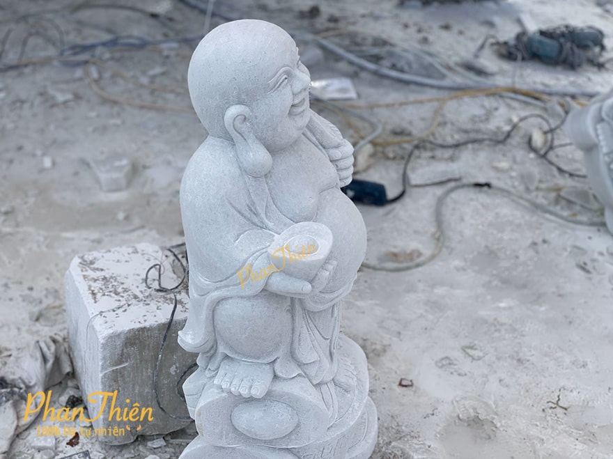 Tượng Phật Di Lặc đứng trên Thỏi Vàng bằng Đá Trắng (DL-13)