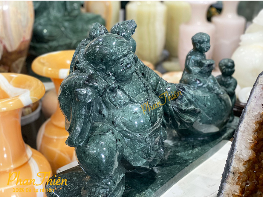 Tượng Phật Di Lặc Kéo Bao Tiền Đá Xanh Ấn Độ (DL-25)